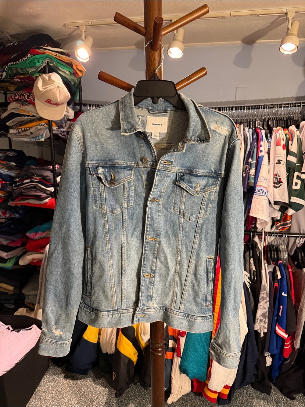 Old Navy Light Blue Denim Jacket - Distressed Trucker Style